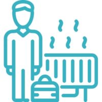 Illustration d'un homme devant un chauffage au mazout